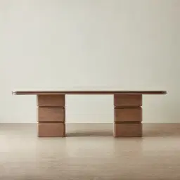 Whimsy Walnut Brown Wooden Dining Table - Taj Mahal Sintered Stone Top