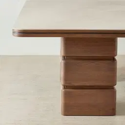 Whimsy Walnut Brown Wooden Dining Table - Taj Mahal Sintered Stone Top