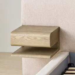 Riviera Powder White Chenille Fabric King Bed with Medium Brown Ash Veneer