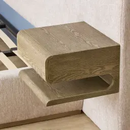 Riviera Powder White Chenille Fabric King Bed with Medium Brown Ash Veneer