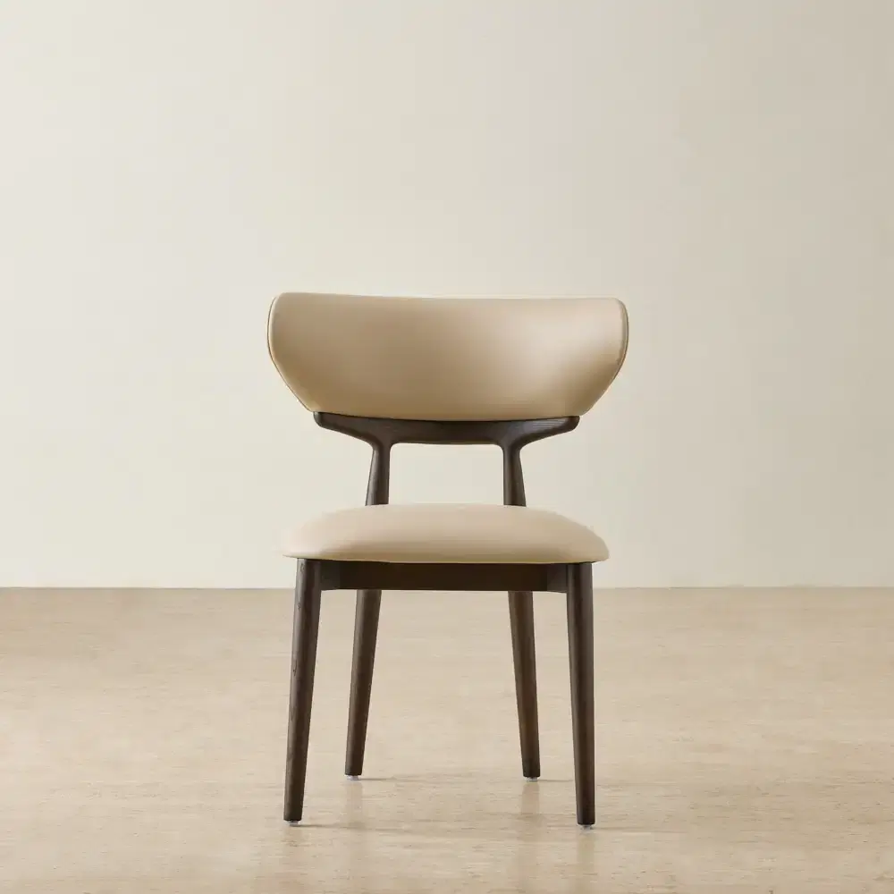 Aretha Sand Beige Vegan Leather Dining Chair - Ebony Brown Ash Legs