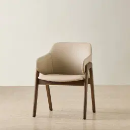 Romina Sand Beige Vegan Leather Dining Chair - Smoky Ash Legs