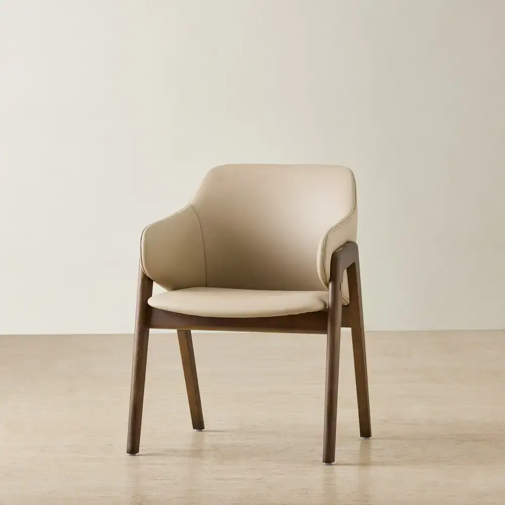 Romina Sand Beige Vegan Leather Dining Chair - Smoky Ash Legs