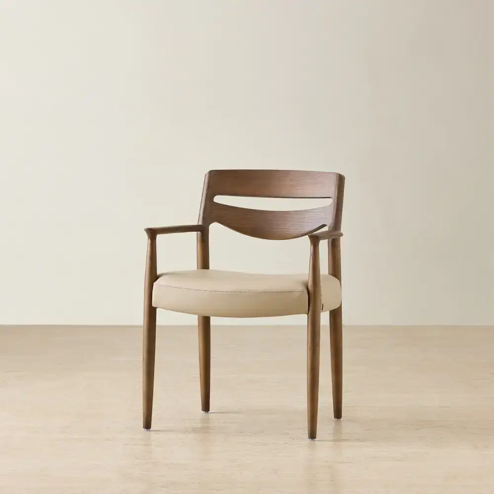 Gloria Sand Beige Vegan Leather Dining Chair - Smoky Ash Legs