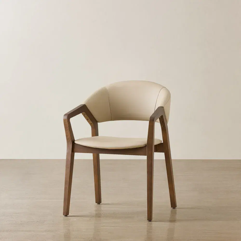 Athens Sand Beige Vegan Leather Dining Chair - Smoky Ash Legs