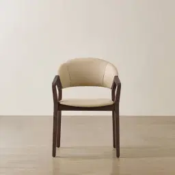 Athens Sand Beige Vegan Leather Dining Chair - Ebony Brown Ash Legs