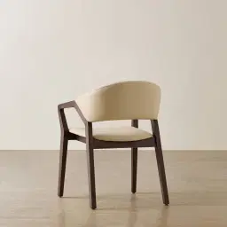 Athens Sand Beige Vegan Leather Dining Chair - Ebony Brown Ash Legs