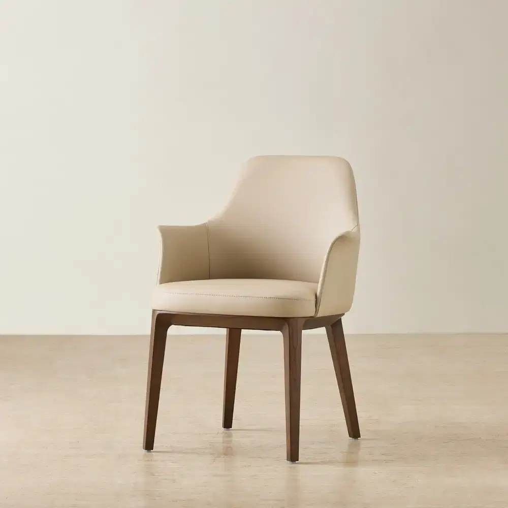Ballina Sand Beige Vegan Leather Dining Chair - Smoky Ash Legs