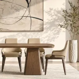 Maggie Sand Beige Vegan Leather Dining Chair - Smoky Ash Legs