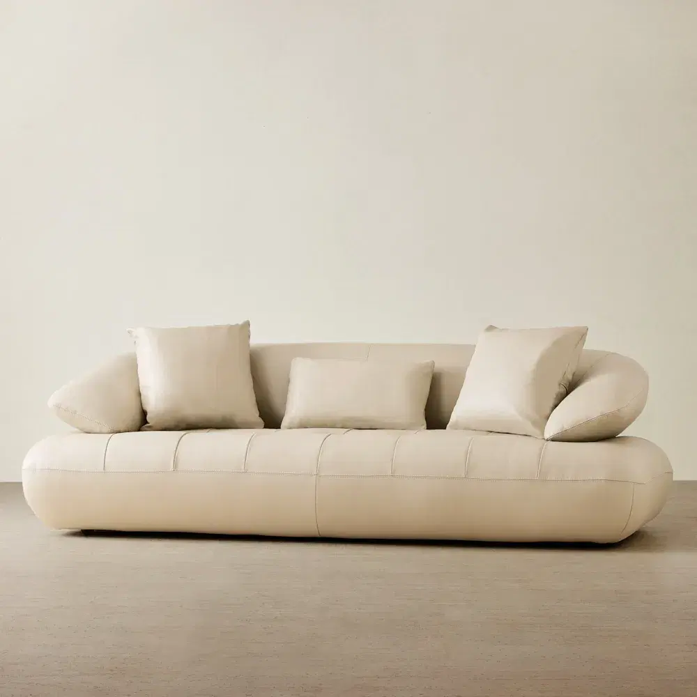 Trinity Almond Cream Leather 3-Seater Sofa