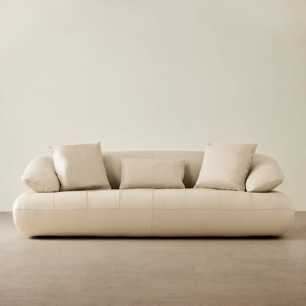 Trinity Almond Cream Leather 3-Seater Sofa