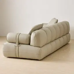 Elva Champagne Beige Semi Aniline Leather 3-Seater Sofa