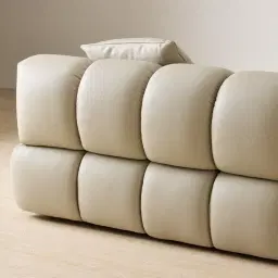 Elva Champagne Beige Semi Aniline Leather 3-Seater Sofa