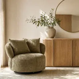 Borcea Army Green Fabric Swivel Occasional Chair