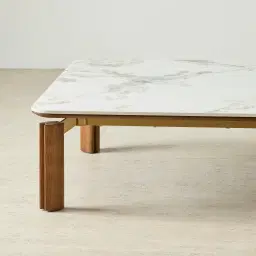 Portobello Toffee Brown Ash Veneer 37cm Square Coffee Table - Pandora Brown Sintered Stone Top