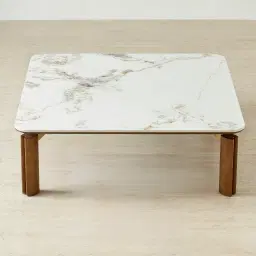 Portobello Toffee Brown Ash Veneer 37cm Square Coffee Table - Pandora Brown Sintered Stone Top