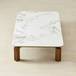 Portobello Toffee Brown Ash Veneer 27cm Rectangular Coffee Table - Pandora Brown Sintered Stone Top