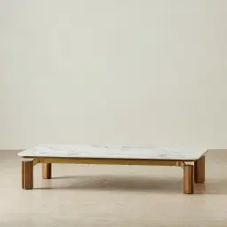 Portobello Toffee Brown Ash Veneer 27cm Rectangular Coffee Table - Pandora Brown Sintered Stone Top