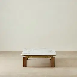 Portobello Toffee Brown Ash Veneer 27cm Rectangular Coffee Table - Pandora Brown Sintered Stone Top