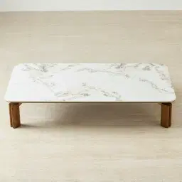 Portobello Toffee Brown Ash Veneer 27cm Rectangular Coffee Table - Pandora Brown Sintered Stone Top