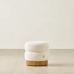 Pixie Stone Cream Kids Play Stool in Light Brown Ash Base