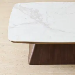 Dunstan Smoky Walnut Veneer Coffee Table with Statuario White Sintered Stone Top