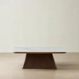 Dunstan Smoky Walnut Veneer Coffee Table with Statuario White Sintered Stone Top