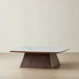 Dunstan Smoky Walnut Veneer Coffee Table with Statuario White Sintered Stone Top