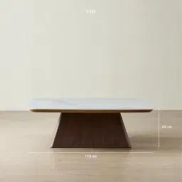 Dunstan Smoky Walnut Veneer Coffee Table with Statuario White Sintered Stone Top