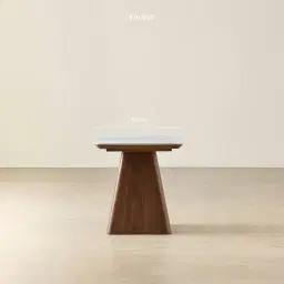 Dunstan Smoky Walnut Veneer Side Table with Statuario White Sintered Stone Top