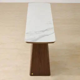 Dunstan Smoky Walnut Veneer Console Table with Statuario White Sintered Stone Top