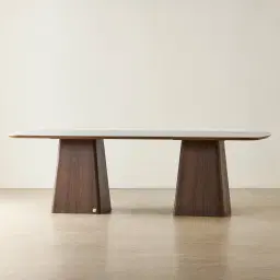 Dunstan Smoky Walnut Veneer Rectangular Dining Table with Statuario White Sintered Stone Top - 240x120cm