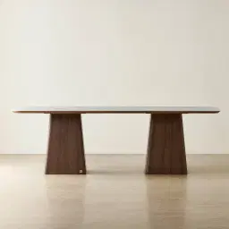 Dunstan Smoky Walnut Veneer Rectangular Dining Table with Statuario White Sintered Stone Top - 240x120cm