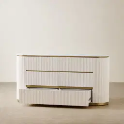 Archie Cream Wooden 6-Drawer Dresser with White Sintered Stone Top