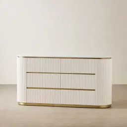 Archie Cream Wooden 6-Drawer Dresser with White Sintered Stone Top