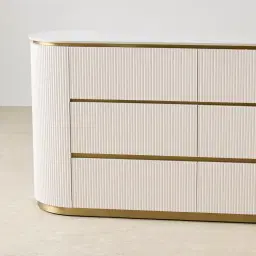 Archie Cream Wooden 6-Drawer Dresser with White Sintered Stone Top