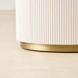 Archie Cream Wooden Oval Bedside Table with White Sintered Stone Top