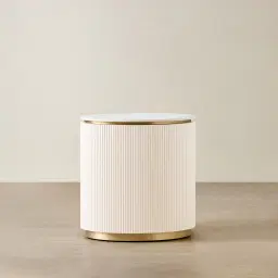 Archie Cream Wooden Oval Bedside Table with White Sintered Stone Top