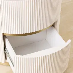 Archie Cream Wooden Oval Bedside Table with White Sintered Stone Top