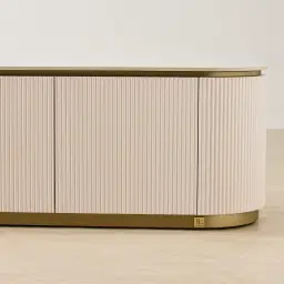 Archie Cream Wooden Entertainment Unit with White Sintered Stone Top