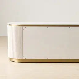 Archie Cream Wooden Entertainment Unit with White Sintered Stone Top