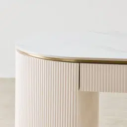 Archie Cream Wooden Study Desk with White Sintered Stone Top