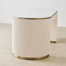 Archie Cream Wooden Study Desk with White Sintered Stone Top