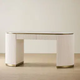 Archie Cream Wooden Study Desk with White Sintered Stone Top