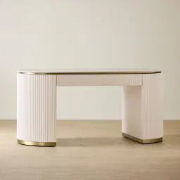 Archie Cream Wooden Study Desk with White Sintered Stone Top