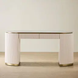 Archie Cream Wooden Study Desk with White Sintered Stone Top