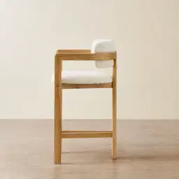 Desmond Stone Cream Fabric Counter Stool - Light Brown Ash Legs