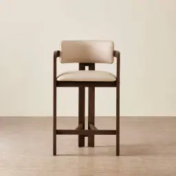 Desmond Sand Beige Vegan Leather Counter Stool - Dark Brown Ash Legs