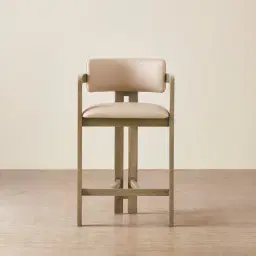 Desmond Sand Beige Vegan Leather Counter Stool - Medium Brown Ash Legs