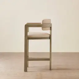 Desmond Sand Beige Vegan Leather Counter Stool - Medium Brown Ash Legs